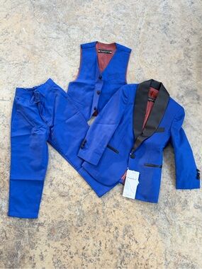 YuanLu Boys 3-Piece Royal Blue Tuxedo Suit Set – Jacket, Vest & Pants NWT 3T
